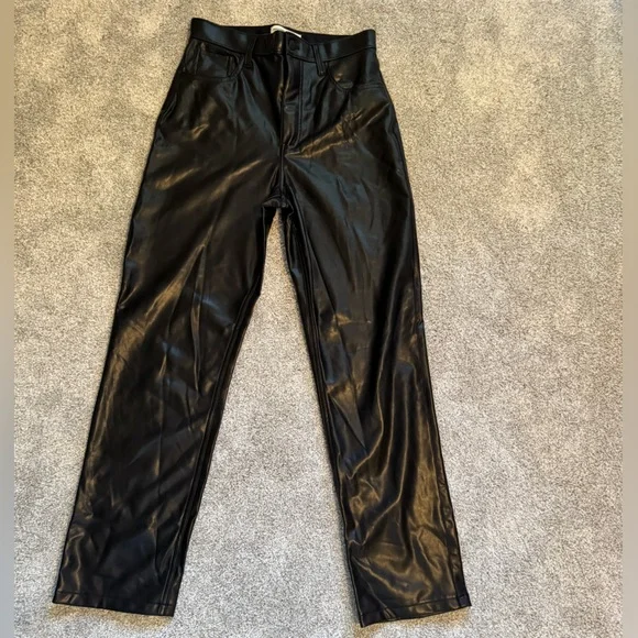 Abercrombie & Fitch, black faux, leather, 90s straight ultra high rise, sz 8 - Picture 2 of 4